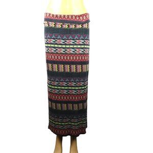 Coin 1804 Maxi Skirt Boho Festival Western Southwestern Print Side Slits Medium